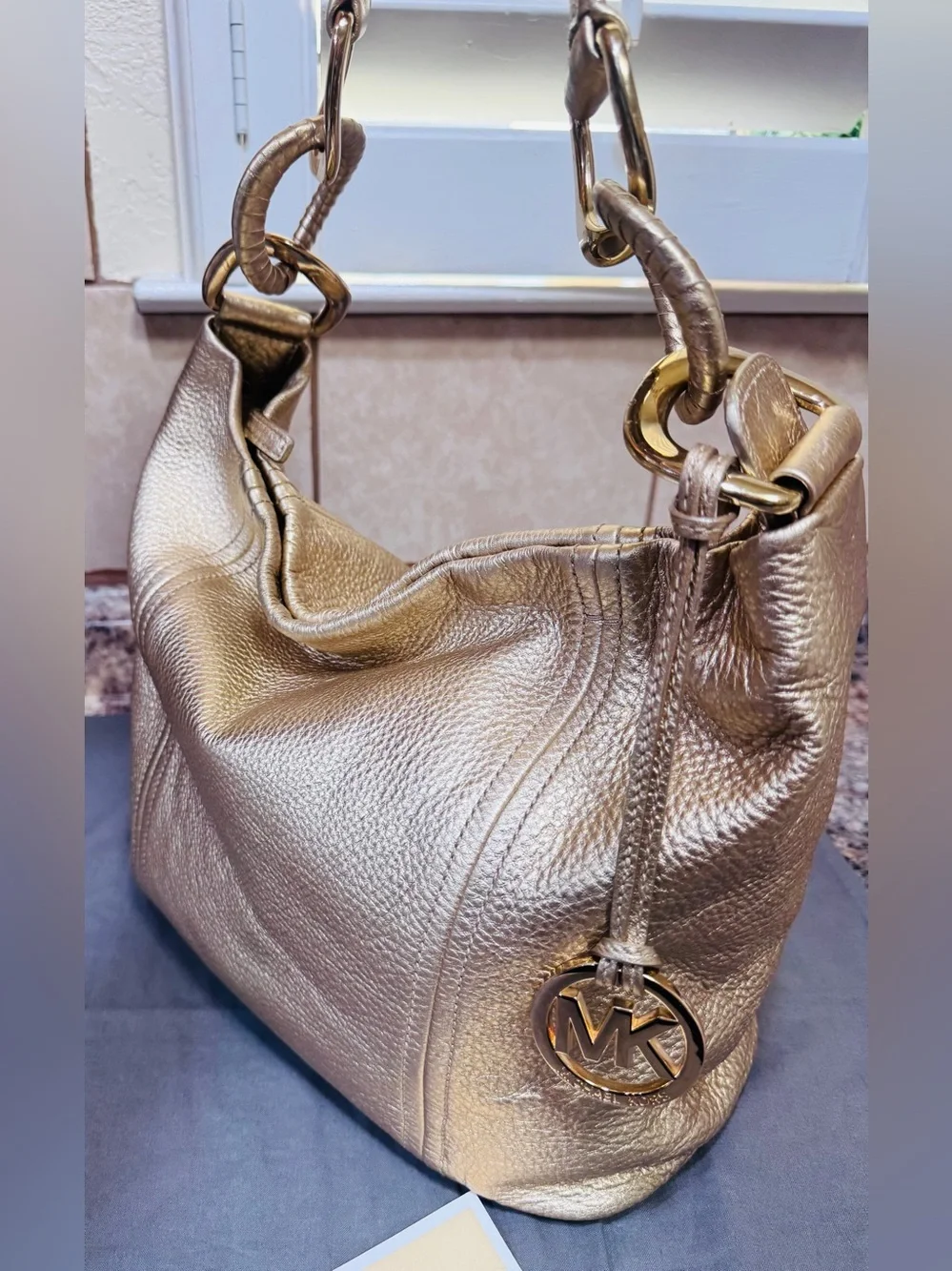 Michael Kors Metallic Champagne Leather Shoulder Bag